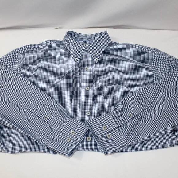 Donald Ross Men’s Micro‎ Gingham Woven Blue & White Button-Up Shirt Size L - Picture 1 of 6